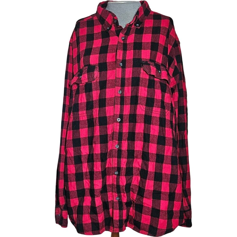 Red and Black Plaid Cotton Button Down Size 2XL